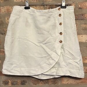 Madewell Asymmetrical Cream Wrap Skirt with Button Detail